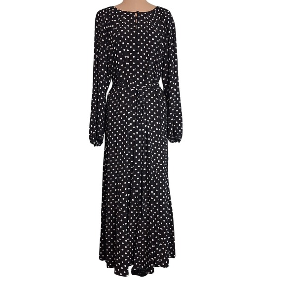 LOFT Dresses & Skirts - Loft Polka Dot Maxi Dress Black White Long Sleeve Button Front Waist Tie  sz 8